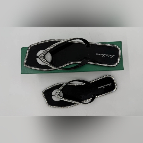 Lauren Lorraine Shoes - Lauren Lorraine Jellys Thong Sandal Square Toe W10 Rhinestones Tampa Black NEW